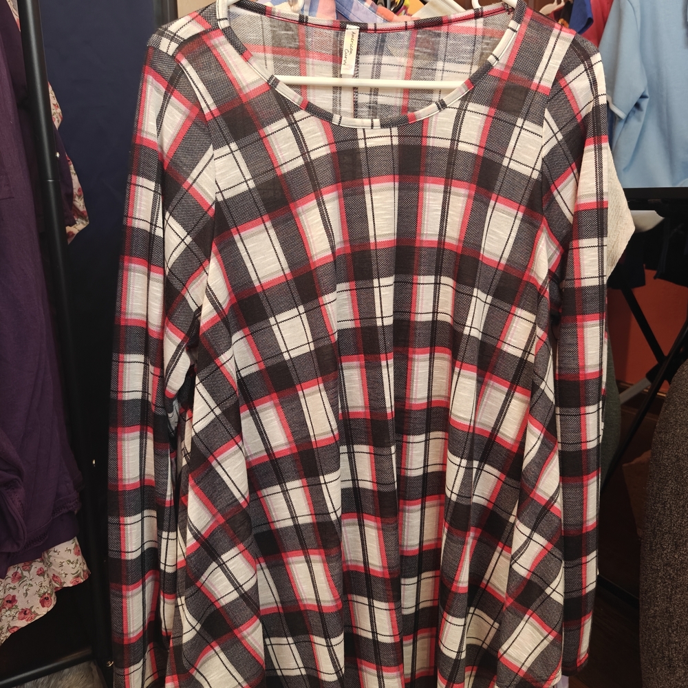 American Curvy Plaid Long Sleeve Dress